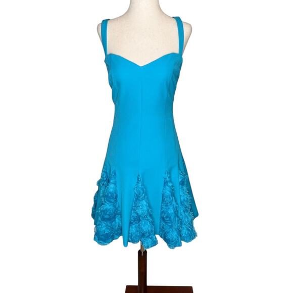Jewel Badgley Mischka 3D Flower Fit Flare Turquoise Dress Sz 8 - Picture 5 of 9